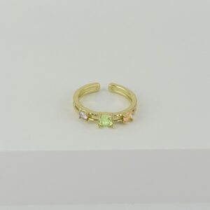 ANILLO EN RODINADO GOLD CRISTALES COLORES