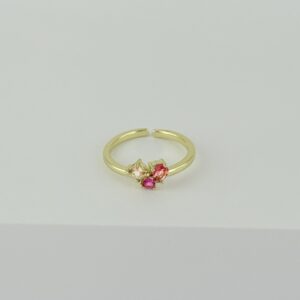ANILLO EN RODINADO GOLD CRISTALES COLORES